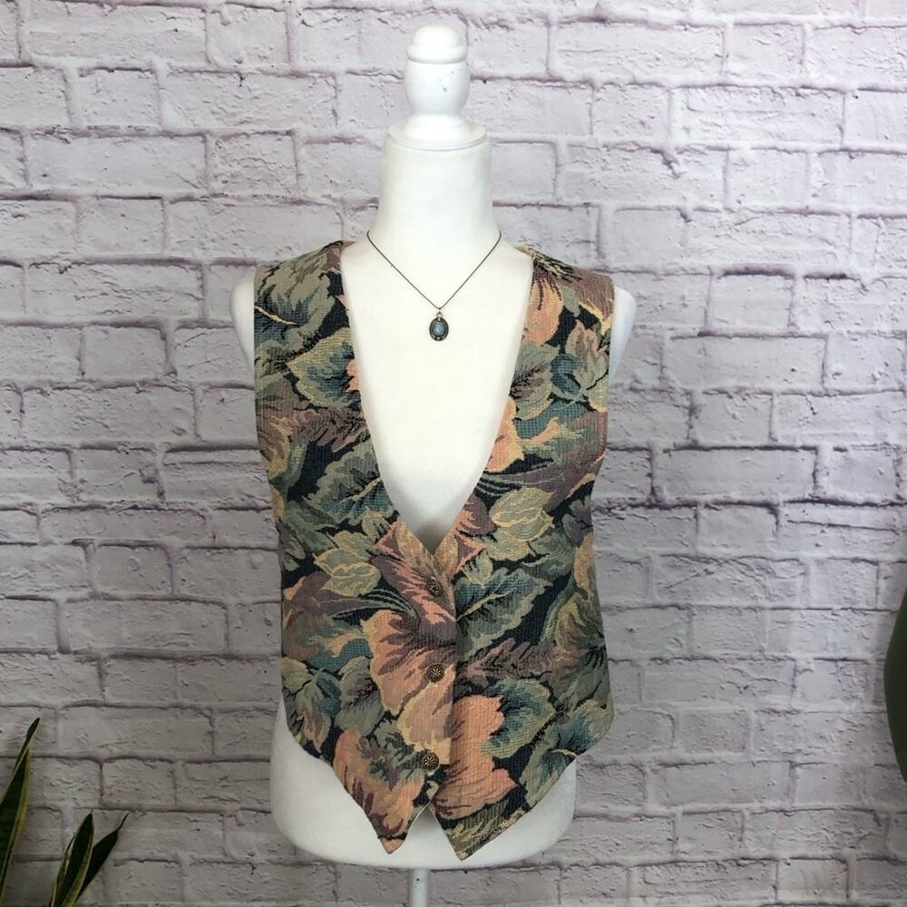 Vintage Backroad Blues tapestry woven floral vest